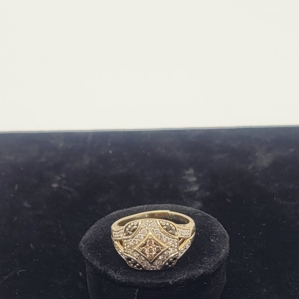 14K Gold Multi Colored Ring w/Chocolate, White & Black Diamonds Size 8.5 5.37g‌